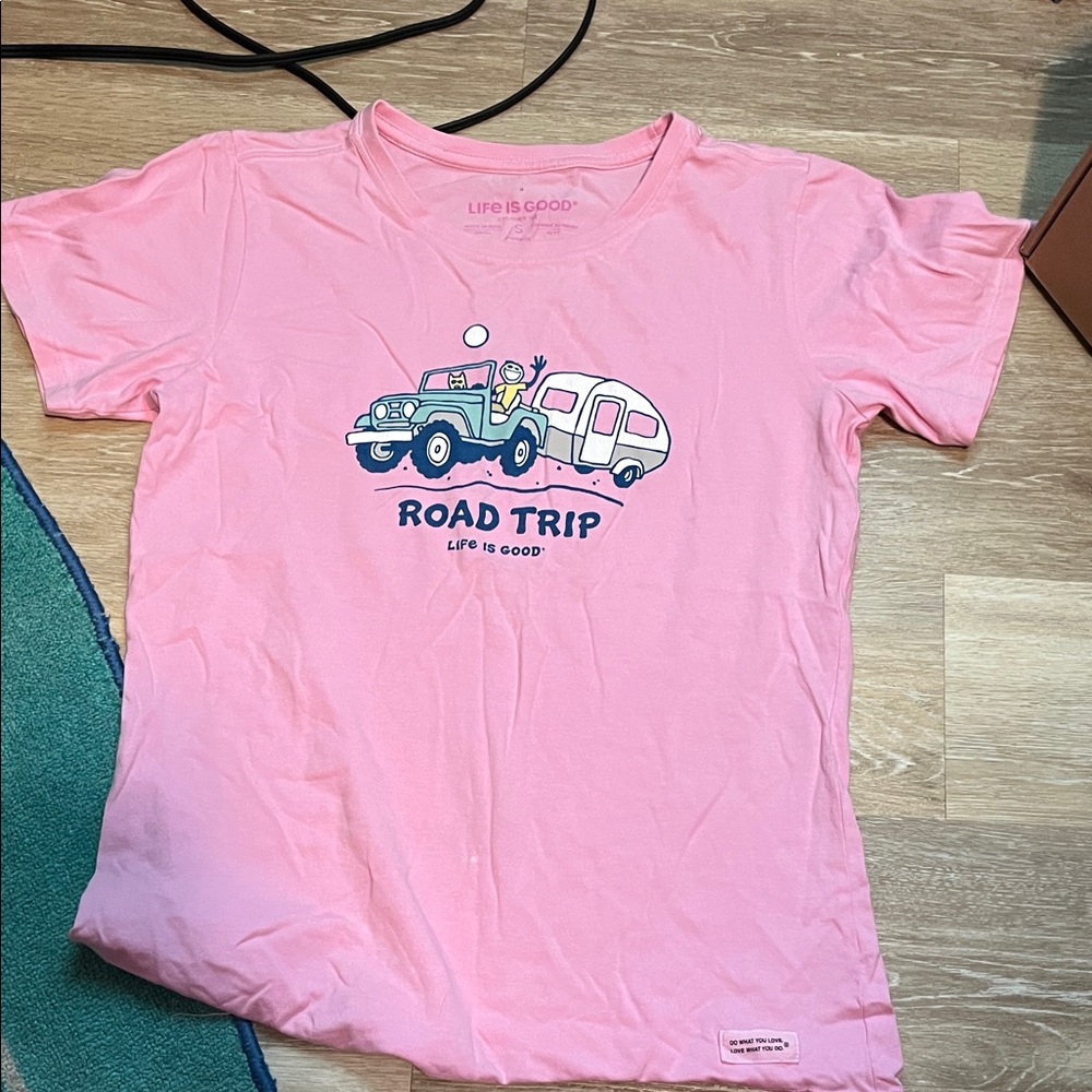 Life Is Good Pink Road Trip Short Sleeve Tee